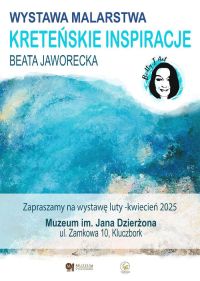 Plakat - na białym tle jedna z prac artystki przedstawiająca morze