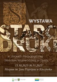 Plakat w brązowej tonacji, widoczne fragmenty grafiki