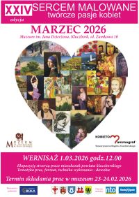 Na plakacie kolaż prac artystek z poprzednich edycji zamknięty w kształcie serca,