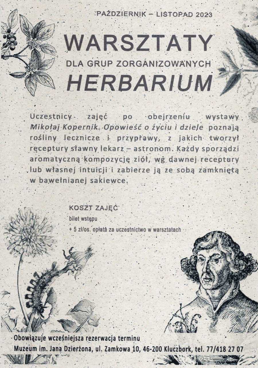 HERBARIUM - warsztaty sporządzania kompozycji aromatycznych ziół, dla grup zorganizowanych, obowiązuje wcześniejsza rezerwacja terminu