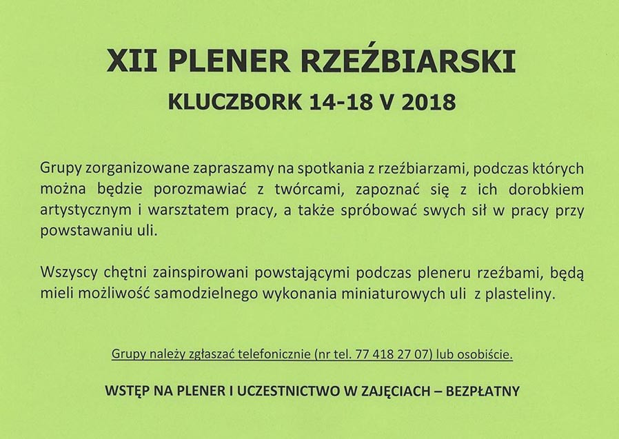 XII PLENER RZEŹBIARSKI 14-18 maja 2018 r.